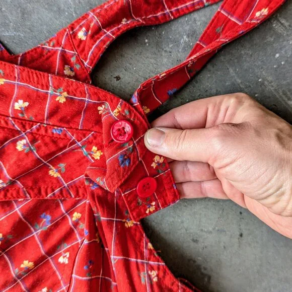 Vintage Pellini Sophisticates Red Patterned Pinafore Overall Maxi Dress small - Picture 6 of 8